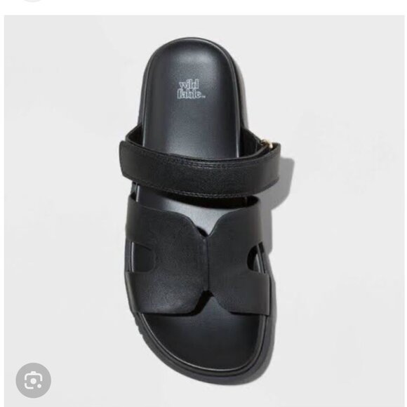 Wild Fable Hayley Black Leather Slide Sandals Size 8.5 NEW WITH‎ TAG - Picture 2 of 3